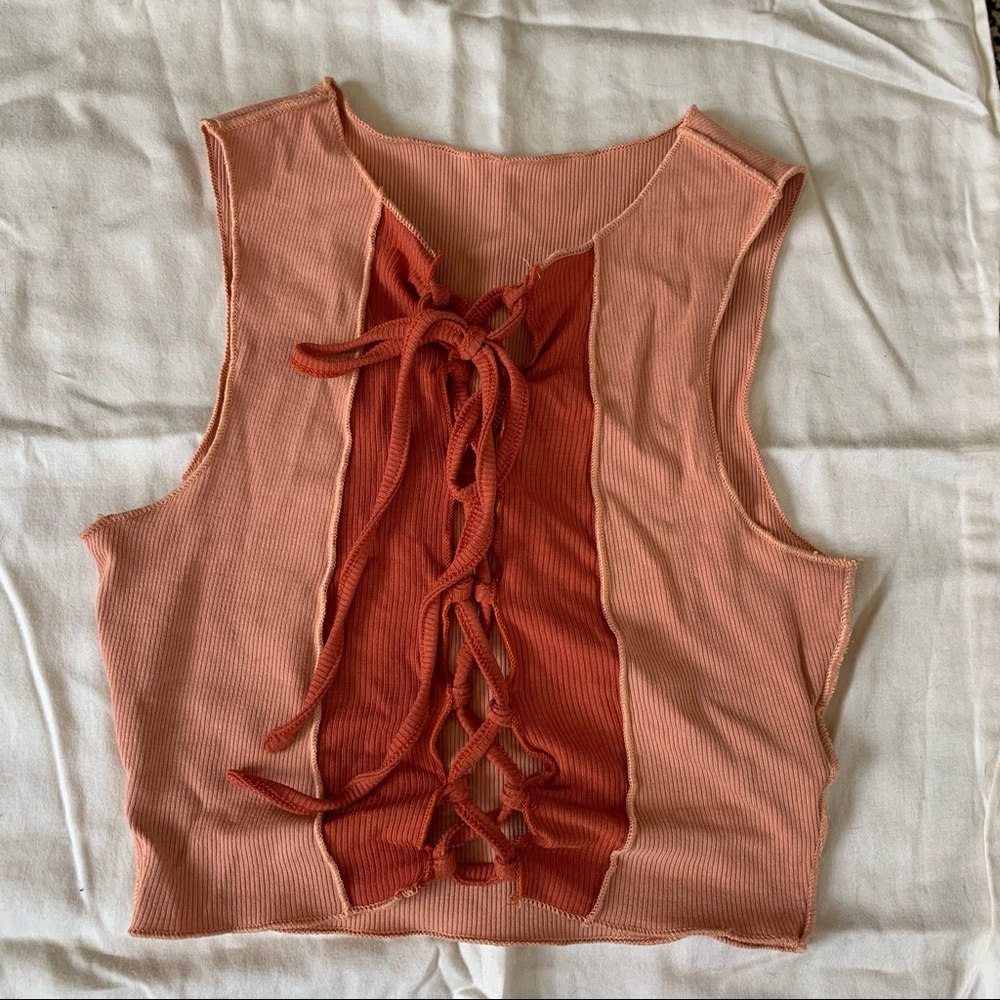 Patch Work Lace Up Crop Top